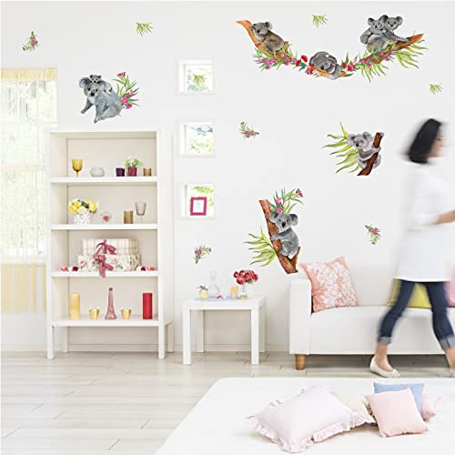 SUPERDANT Baumkletternder KoalaWandaufkleber Bunte Australische TierWandaufkleber KoalaFamilie Mit Blumen WandkunstAufkleber Für Kinderzimmer Kinderzimmer Dekoration 29x90 cm von SUPERDANT