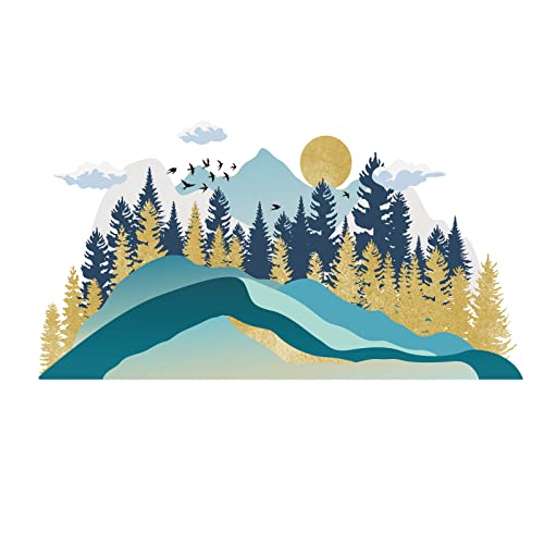 SUPERDANT Bergdschungel Natur Wandaufkleber Bunte Sonne Vogel Wolken Wandsticker Abnehmbarer Wandtattoo Vinyl Wandsticker Für Küche Wohnzimmer Schlafzimmer Dekorationen 39x98cm von SUPERDANT
