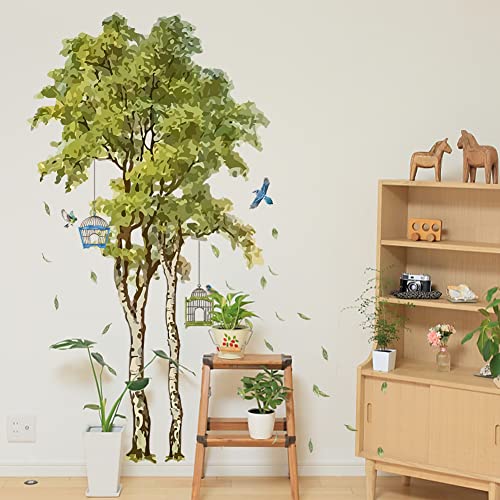 SUPERDANT Birke Baum Wandaufkleber Vögel Gefallene Blätter Wandaufkleber Abziehen Und Aufkleben Vinyl Wandkunst Aufkleber TV Wanddekoration Für Baby Kinderzimmer Kinder Spielzimmer Schlafzimmer von SUPERDANT