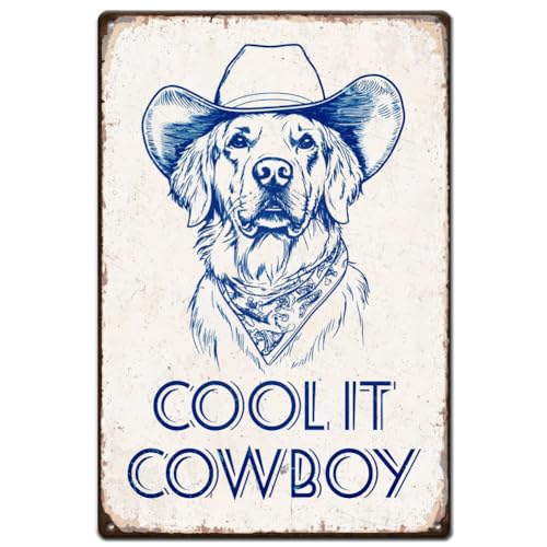SUPERDANT Blechschild Cowboy Welpe Niedlicher Hund Metallschild Coolit Cowboy Retro Blechschilder Lustige Metallschilder Süßes Haustier Metall Blechschilder Für Bar Badezimmer Toilette Männerhöhle von SUPERDANT
