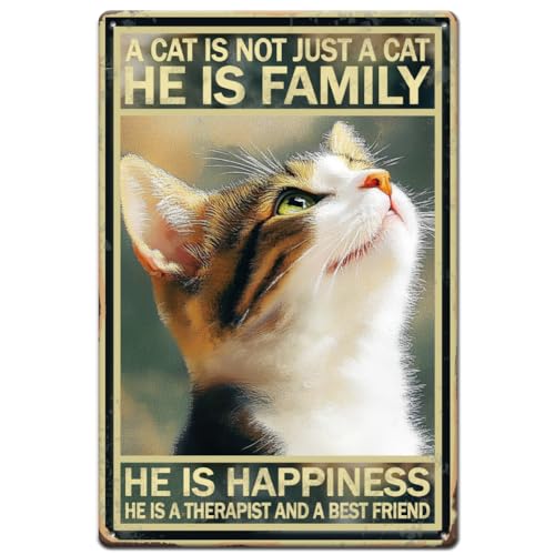 SUPERDANT Blechschild Katze Schaut Nach Oben Süße Metallschild Tier Retro Blechschilder Vintage Landhauskunst Metallschilder Schlafzimmerdekor Wandkunst Café Plakette Poster Geschenk Katzenliebhaber von SUPERDANT