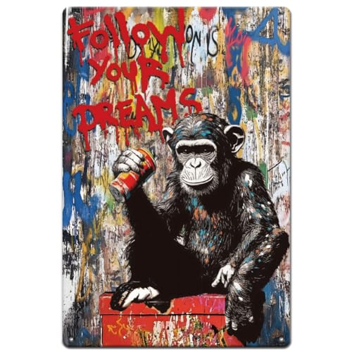 SUPERDANT Blechschild Motiv Banksy Street Graffiti Monkey Inspirierendes Metallschild Lustige Vintage Blechschilder Abstrakte Wandkunst Retro Schilder Für Wohnzimmer Schlafzimmer Bar Männerhöhle SUPERDANT Blechschild Motiv Banksy Street Graffiti Monkey Inspirierendes Metallschild Lustige Vintage Blechschilder Abstrakte Wandkunst Retro Schilder Für Wohnzimmer Schlafzimmer Bar Männerhöhle von SUPERDANT