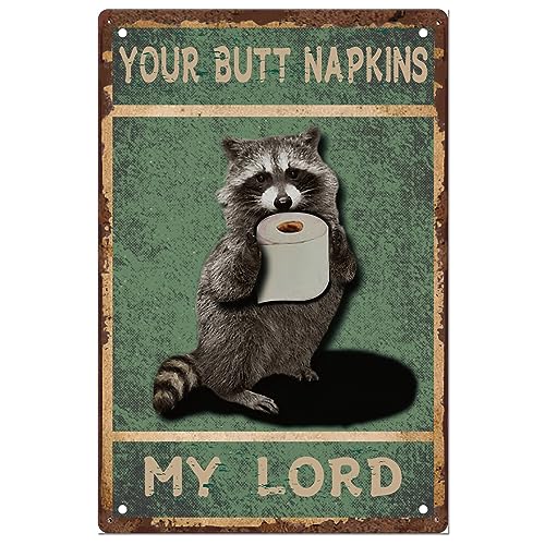 SUPERDANT Metallschild Lustige Toilette Blechschild Niedlicher Waschbär Retro Blechschild Lustige Toiletten Vintage Schild Deko Ihr Hintern Servietten My Lord Für WC Toilette Badezimmer Schlafzimmer von SUPERDANT