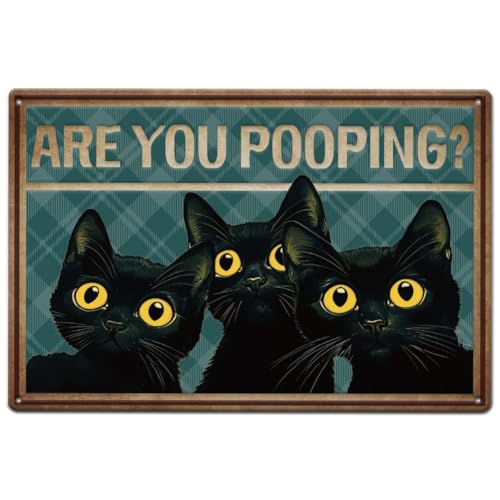 SUPERDANT Blechschild Toilette Schwarze Katze Are You Pooping Metallblechschilder Katzenschilder Badezimmer Lustiges Blechschild Metallblechschild Schwarze Katze Metallplakette Für Badezimmer WC von SUPERDANT