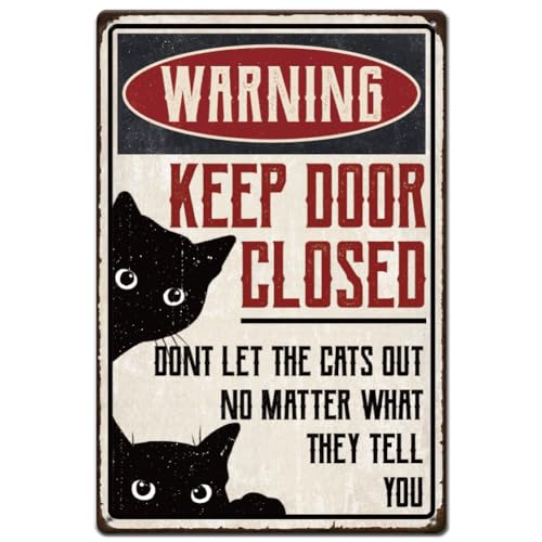 SUPERDANT Blechschilder Mit Schwarzer Katze Warnung Lustige Wanddekoration Schild „Tür Geschlossen Halten Lassen Sie Die Katzen Nicht Raus“ Vintage Aluminiumschild Katzenliebhaber Geschenk von SUPERDANT