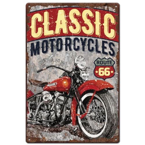 SUPERDANT Metallschild Classic Motorcycles Blechschild Vintage Deko Red Motorbiks Retro Blechschild Männerhöhle Retro Deko Kunst Vintage Schild Altmodisches Aluminiumschild Für Garagen Heimdekoration von SUPERDANT