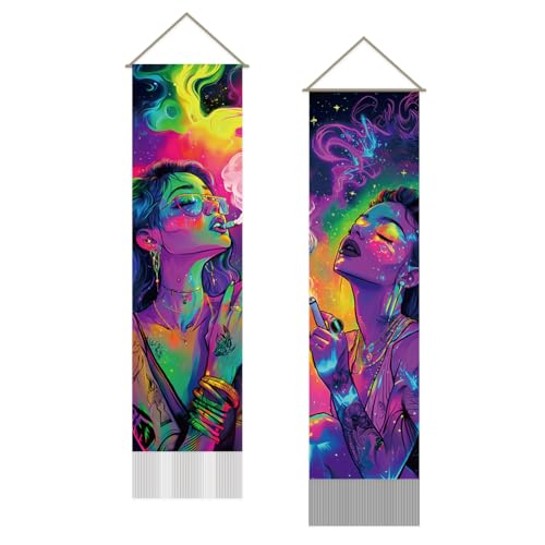 SUPERDANT Cooler Anime Mädchen Wandteppich Mädchen Wand Teppich Wall Tapestry Wanddecke Langer Wandteppich Wandbehang 2 Stück Wandtuch Mit Quastendesign Für Wohnzimmer Schlafzimmer Wohnheim Dekor von SUPERDANT
