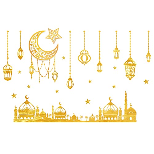 SUPERDANT EDI Mubarak Wandaufkleber Ramadan Mond Stern Wand Abziehen Und Aufkleben Wandkunst Aufkleber Für Wohnzimmer Tür Fenster Dekoration von SUPERDANT