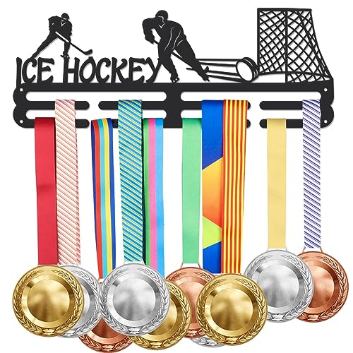 SUPERDANT Eishockey Medaillenaufhänger Eishockey Medaillenhalter Mit 12 Linie Robuster Stahl Auszeichnungshalter Für Mehr als 60 Band Lanyard Medaillen Wandmontierter Medaillenständer von SUPERDANT