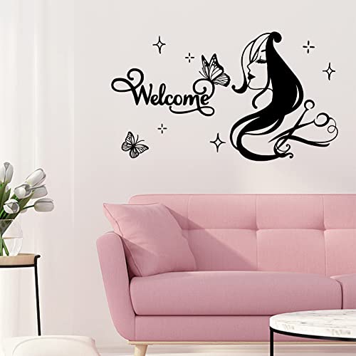 SUPERDANT Friseursalon Wandaufkleber Schönheitssalon Wandaufkleber Willkommen Kreative Persönlichkeit Vinyl DIY Kunst Wandbild Für Friseurladen Dekoration Wandaufkleber Vinyl Transfer von SUPERDANT