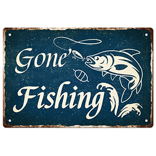SUPERDANT Gone Fishing Blechschild Angelhaken Köder Metallschild Blau Weiß Retro Blechschilder Lustige Wandkunst Malerei Metallschilder Für Aquarium Garage Bauernhaus Haus Zaun Außen 30x20cm SUPERDANT Gone Fishing Blechschild Angelhaken Köder Metallschild Blau Weiß Retro Blechschilder Lustige Wandkunst Malerei Metallschilder Für Aquarium Garage Bauernhaus Haus Zaun Außen 30x20cm von SUPERDANT