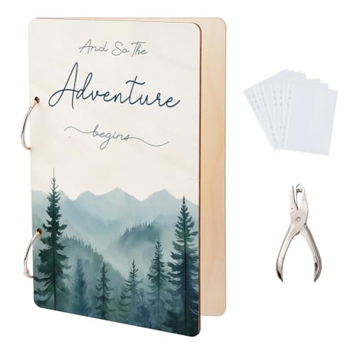 SUPERDANT Grußkartenalbum Halter Buch Kartenhalter Buchbinder Grußkarten Binder Wald Erinnerungsalbum Hölzernes Foto Grußkarten Organisator Holz Urlaubskarten Mit 2 Ring Locher Und 20 Kartentaschen von SUPERDANT