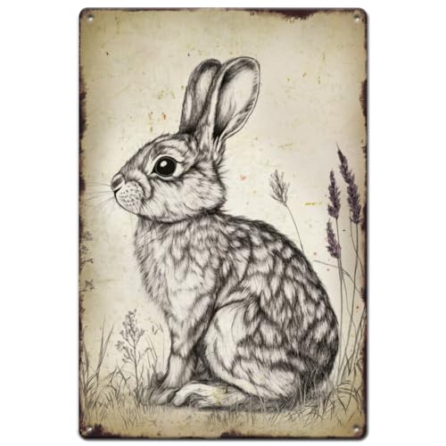 SUPERDANT Kaninchen Blechschild Niedliches Kaninchen Metallschild Hase Im Gras Tier Blechschilder Metall Vintage Deko Retro Schilder Für Männerhöhle Kaffeebar Garagen Bierschild Zuhause von SUPERDANT