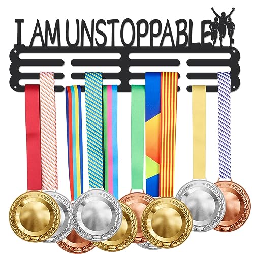 SUPERDANT Lauf Medaillenhalter „I Am Unstoppable“ Medaillendisplay Trophäenaufhänger Laufsportbegeisterte Sport Wandhalterung Aus Metall Ohne Haken Zum Aufhängen von 60 Medaillen Schwarz von SUPERDANT