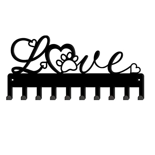 SUPERDANT Love Schlüsselhalter Aus Metall 10 Haken Schwarzes Eisen Wandhaken Dekorativer Haken Organizer Rack Für Handtuch Tasche Kleidung Schlüssel Zum Aufhängen Wanddekoration 11.5x25cm von SUPERDANT