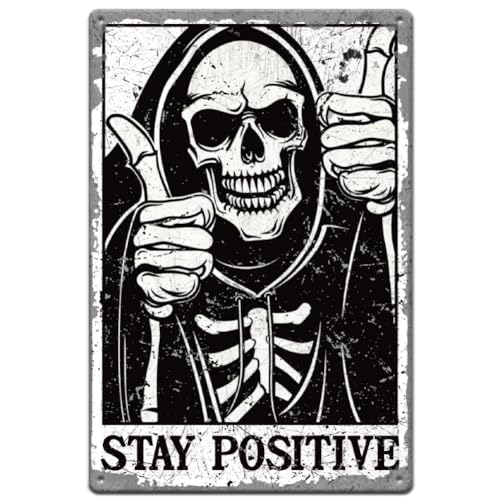 SUPERDANT Lustiges Metallblechschild Mit Totenkopf Motiv Stay Positive Metallschilder Männerhöhle Vintage Deko Kunst Eisen Retro Deko Poster Altmodisches Aluminiumschild Für Bar Spielzimmer SUPERDANT Lustiges Metallblechschild Mit Totenkopf Motiv Stay Positive Metallschilder Männerhöhle Vintage Deko Kunst Eisen Retro Deko Poster Altmodisches Aluminiumschild Für Bar Spielzimmer von SUPERDANT