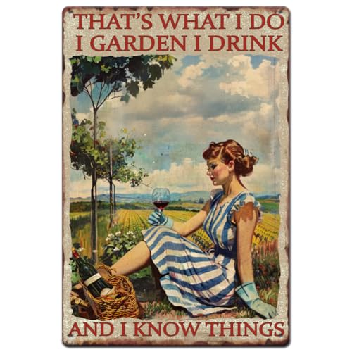 SUPERDANT Mädchen Im Garten Metallschild Mädchen Trinkt Blechschild Ich Gärtnere Ich Trinke Weiß Dinge Vintage Schild Eisen Retro Blechschild Männerhöhle Für Schlafzimmer Gartenwanddekor von SUPERDANT