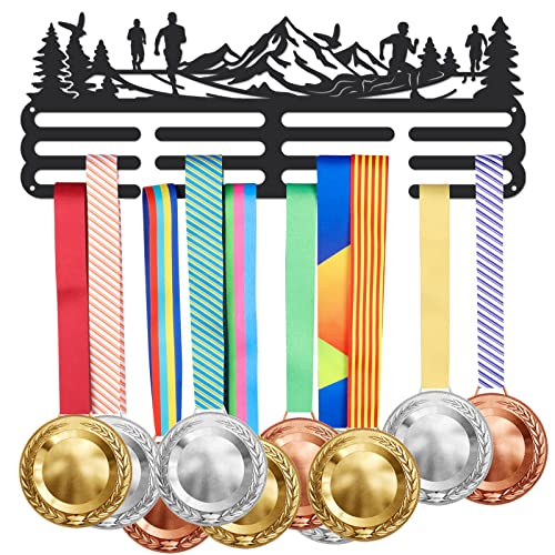 SUPERDANT Marathon Mountain Forest Medaillenhalter Laufmedaillen-Display Schwarzes Eisen Wandhaken Für Medaillenregal Wandaufhängung Running Medal Holder 40x15cm von SUPERDANT