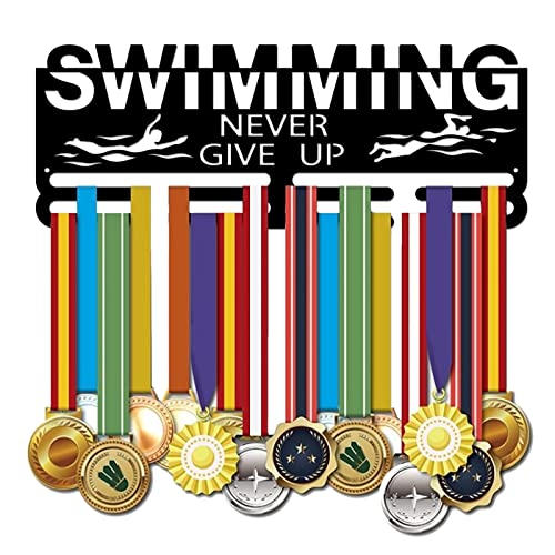 SUPERDANT Medaillenhalter Schwimmen Medaillen Aufbewahrung Never GIVE UP Wandhaken Aus Schwarzem Eisen Kinder Medaillenhalter Schwimmen Für Wettkampfmedaillenhalter Display Wandbehang von SUPERDANT