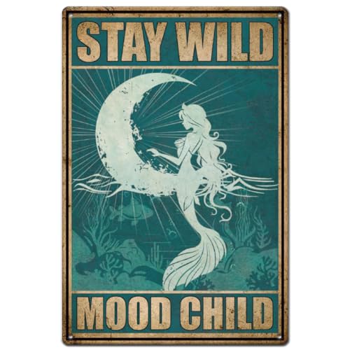 SUPERDANT Meerjungfrau Metall Blechschild Vintage Mondphasen Blechschilder Stay Wild Moon Child Metallplakette U Boot Welt Eisen Wandkunst Poster Altmodisch Für Mädchenzimmer Badezimmer Dekor von SUPERDANT