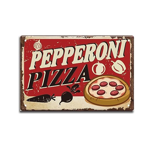 SUPERDANT Metall Blechschild Amerikanische Peperoni Pizza Vintage Eisenschild Pizzaladen Dekoration Man Cave Bar Restaurant Metallplakette Retro Wandkunst Poster Für Restaurants Cafés Kneipen von SUPERDANT