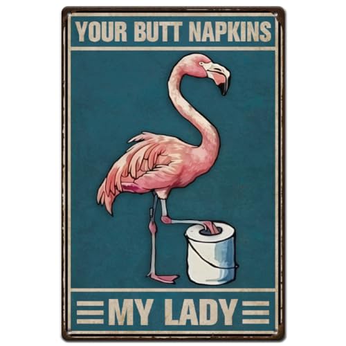 SUPERDANT Metallschild Toilette Flamingo Blechschild Lustige Badezimmer Retro Blechschild Vintage Deko Ihre Hintern Servietten Meine Dame Vintage Schild Für Badezimmer Toilettenpapier Wanddekoration von SUPERDANT