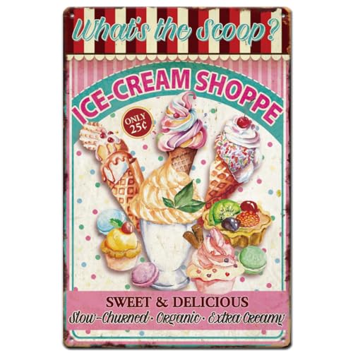 SUPERDANT Metallschild Ice Cream Shoppe Blechschild Sweet&Delicious Retro Blechschild Wandkunst Poster Vintage Schild Für Eisdiele Sommerdekoration Restaurant Snackbar Wanddekoration SUPERDANT Metallschild Ice Cream Shoppe Blechschild Sweet&Delicious Retro Blechschild Wandkunst Poster Vintage Schild Für Eisdiele Sommerdekoration Restaurant Snackbar Wanddekoration von SUPERDANT