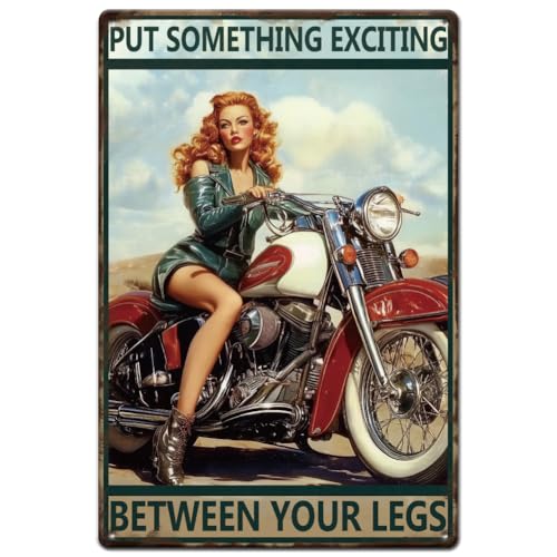SUPERDANT Blechschild Motorrad Pinup Lady Mit Inspirierenden Metallschild Zitaten Zum Reiten Retro Blechschilder Put Something Wxciting Metallschilder Für Männerhöhle Garage Heimwanddekor Geschenk von SUPERDANT