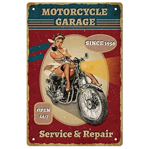 SUPERDANT Blechschild Motorrad Garage Open 24/7 Metallschild Mädchen Auf Dem Motorrad Retro Blechschilder Lustige Metallschilder Für Motorradwerkstatt Geschäft Raumdekoration SUPERDANT Blechschild Motorrad Garage Open 24/7 Metallschild Mädchen Auf Dem Motorrad Retro Blechschilder Lustige Metallschilder Für Motorradwerkstatt Geschäft Raumdekoration von SUPERDANT