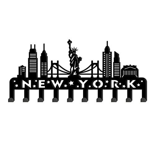 SUPERDANT New York City View Wandhaken Freiheitsstatue Schlüsselhalter Dekorative Haken Kleiderbügel Edelstahlhaken Wandmontage Dekorativ Mit 10 Haken Für Schlüsselhaken Hüte von SUPERDANT