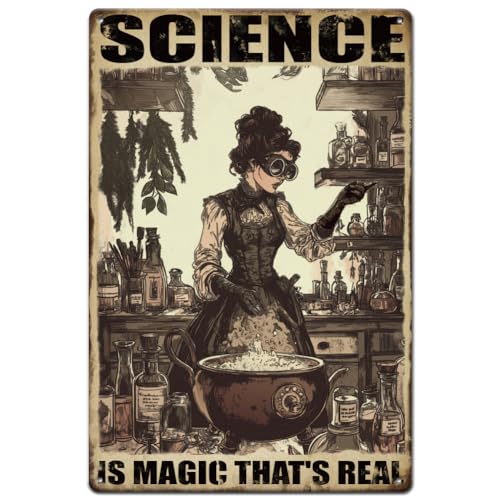 SUPERDANT Polytechnic Girl Blechschild Science is Magic Metall-Blechschild Experimentelle Szene Blechschilder Retro Metallposter Vintage Kunst Schild für Spielzimmer Bar Cafe Man Cave Wanddekoration von SUPERDANT
