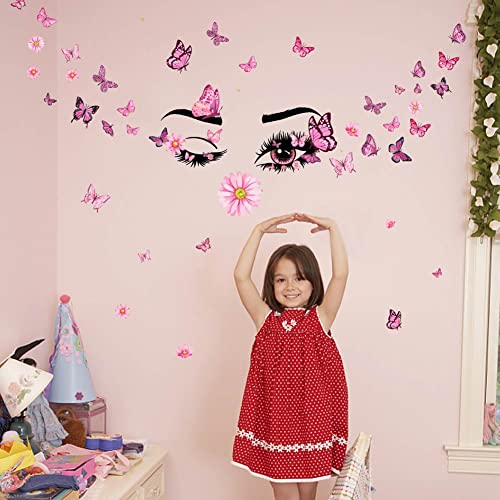 SUPERDANT Rosa Wimpern Wandaufkleber Schöne Mädchen Augen Aufkleber Wandsticker für Baby Blumendekor DIY Kunstwand Für Paare Liebhaber Schlafzimmer Wohnzimmer Dekoration von SUPERDANT