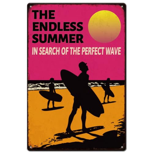 SUPERDANT Sandbeach Blechschilder Zum Aufhängen Metallposter Vintage Metallblechschilder The Endless Summer Poster Eisenwandkunst Blechschilder Heimwanddekoration Für Bars Cafés Kneipen Schlafzimmer von SUPERDANT