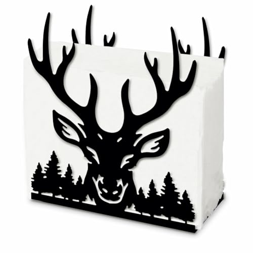 SUPERDANT Serviettenhalter Mit Hirschmotiv Für Tische Serviettenhalter Mit Waldbaummotiv Serviettenständer Geweih Serviettenspender Aus Metall Praktische Dekor Für Küchenarbeitsplatten Und Restaurants von SUPERDANT