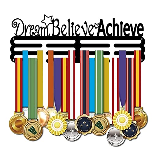 SUPERDANT SportMedaillenhalter Mit Stern Dream Believe Achieve MedaillenDisplay Inspirierender Text Wandhaken Aus Schwarzem Eisen Für WettkampfMedaillenhalterDisplay Kinder Erwachsene 40x15 cm von SUPERDANT