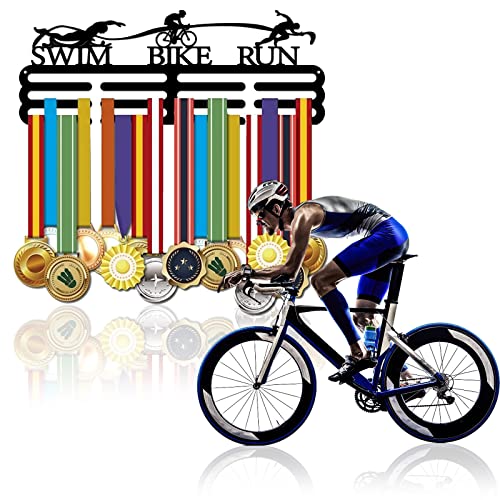 SUPERDANT Triathlon Medaillenhalter Wettkampf Medaillenhalter Eisen Sportmedaillen Display Rahmen Eisen Medaillenhaken Für Wettkampf Triathlon Medaillenhalter Triathlon Geschenk Tragfähigkeit 10-15kg von SUPERDANT