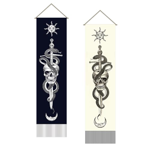 SUPERDANT Wandteppich Mit Totenkopf Schwert Und Schlange Wand Teppich Wall Tapestry Mond Sonne Wanddecke 2 Stück Wandteppiche Langer Wandtuch Wandbehang Mit Quastendesign Für Wohnzimmer Dekor SUPERDANT Wandteppich Mit Totenkopf Schwert Und Schlange Wand Teppich Wall Tapestry Mond Sonne Wanddecke 2 Stück Wandteppiche Langer Wandtuch Wandbehang Mit Quastendesign Für Wohnzimmer Dekor von SUPERDANT