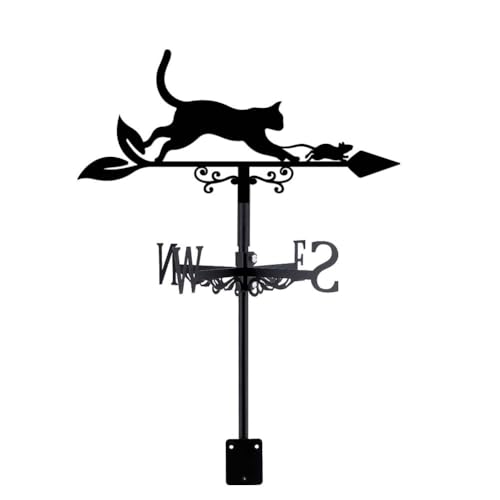 SUPERDANT Wetterhahn In Katzen Und Mausform Tier Wetterfahne Aus Metall Weather Vane Aus Schwarzem Wetterfahnen Gartenkunstdekor Windrichtung Für Dach Hof Außenbereich Bauernhof Garten Terrassendekor von SUPERDANT
