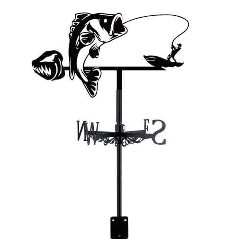 SUPERDANT Wetterhahn Zum Angeln Windrichtungsanzeiger Wetterfahne Messgerät Dachwetterfahne Wetterfahnen Für Den Außenbereich Garten Bauernhof Hinterhof Pavillon Scheune Kunstdekoration Schwarz von SUPERDANT