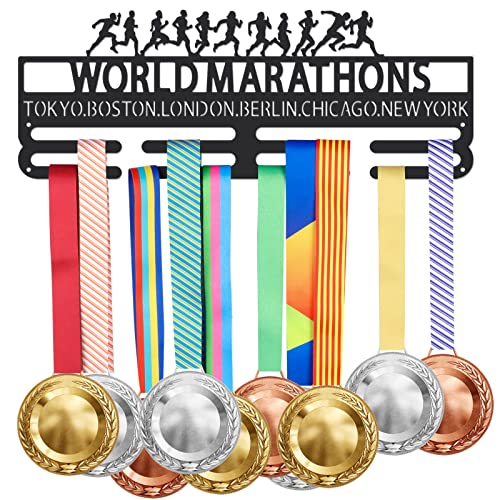 SUPERDANT World Marathon Medaillenhalter Tokyo Boston London Berlin Chicago New York Medaillen Display Schwarze Eisen Wandhaken Für 40+ hängendes Medaillenregal von SUPERDANT
