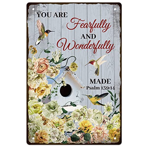 SUPERDANT You Are Fearfully And Wonderfully Blechschild Blumen Kolibri Vintage Metallblechschilder Lustige Wandkunst Malerei Metalldekor Für Bar Schlafzimmer Garage Zuhause Zimmer Draußen von SUPERDANT