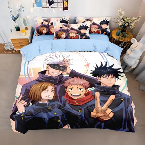 SUPERDAYPLUS Anime Jujutsu Kaisen Bettwäsche 135x200cm,Gojo Satoru Bettwäsche Set Mit Reißverschluss Bettbezug Und Kissenbezug Für Erwachsene Teenager Kinder Single (B,135x200cm+50x75cmx1) von SUPERDAYPLUS