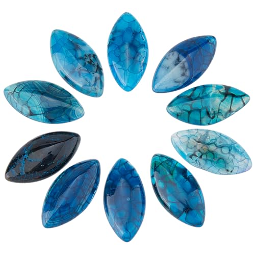 SUPERFINDINGS 10 Stück Cabochons Aus Natürlichem Edelstein Kristallquarz Achat Gefärbtes Pferdeauge Flache Rückseite Stein Cabochon Für Armbänder Ohrringe Schmuckherstellung Handwerk Stahlblau von SUPERFINDINGS