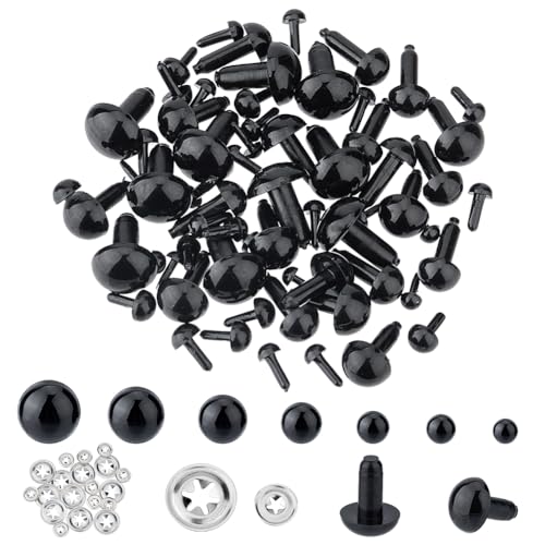 SUPERFINDINGS 100 Stück Gehäkelte Tieraugen Für Plüsch Plastikpuppenaugen Mit Eisenscheiben 7 Größen Schwarze Sicherheitsaugen Für Weiches Plüsch Gehäkelte Tiere Stoffpuppen Basteln DIY von SUPERFINDINGS