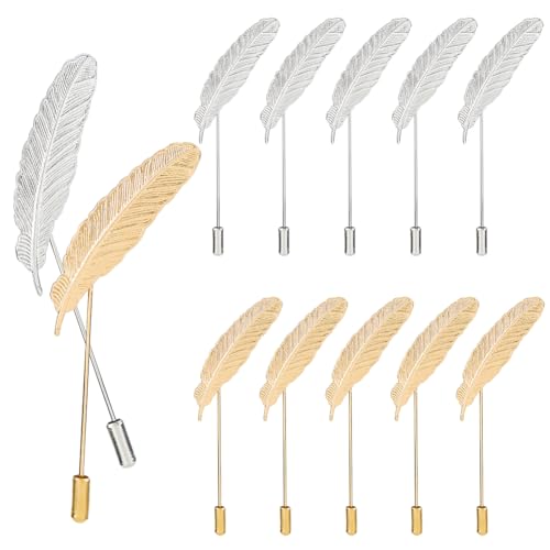 SUPERFINDINGS 12 Stück 2 Farben Federbrosche Anstecknadel Vintage Blätter Brosche Abzeichen Männer Metalllegierung Brosche Anstecknadel Hemdstecker Herren Accessoires Für Hochzeit Formelle Anlässe von SUPERFINDINGS