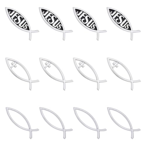 SUPERFINDINGS 12 Stück 3 Stile Silber Jesus Fisch Auto Emblem Acryl Kreuz Fisch Aufkleber Wasserdicht Liebe Frieden Autoaufkleber Selbstklebende Aufkleber 16x50x6mm von SUPERFINDINGS