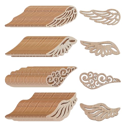SUPERFINDINGS 120 Stück 4 Stile Weihnachten Holz Engel Flügel Handgefertigte Holzflügel Chip Gefiederte Rohholz Chips Für DIY Dekorative Wandkunst Ausschnitte Geschenk Lebensbaum Ornament von SUPERFINDINGS