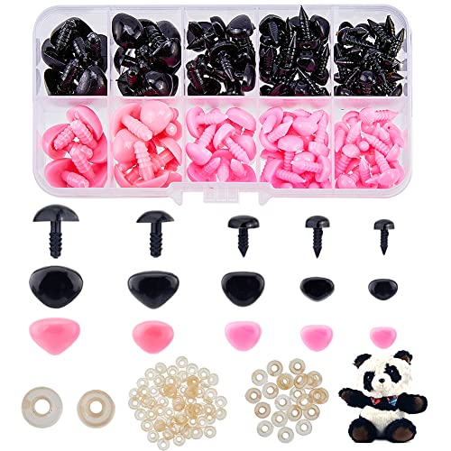 SUPERFINDINGS 130 Stück 5 Größen Kunststoff Sicherheitsnasen mit Unterlegscheibe Dreieck Tier Puppe Nase Schwarz und Rosa Handwerk Amigurumi Nasensets für Puppen Puppen Puppen Bär Plüsch Häkelprojekte SUPERFINDINGS 130 Stück 5 Größen Kunststoff Sicherheitsnasen mit Unterlegscheibe Dreieck Tier Puppe Nase Schwarz und Rosa Handwerk Amigurumi Nasensets für Puppen Puppen Puppen Bär Plüsch Häkelprojekte von SUPERFINDINGS