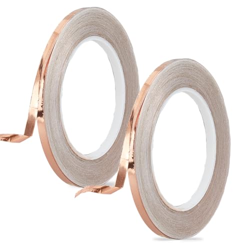 SUPERFINDINGS 2 Rollen 1/4 Zoll X 32.7 Yards Kupferfolienband Für Farbiges Glas Leitfähiges Klebeband Einzelgeführte Kupferbänder Kupferne Abschirmbänder Für DIY Handwerk von SUPERFINDINGS