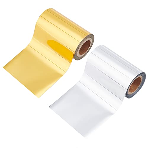 SUPERFINDINGS 2 Rollen 20m Golden Und Silber Kunststoff Heißfolie Stempelpapier Heißfolienfolien Heißfolientransferfolien für Kartenleder DIY Dekoration von SUPERFINDINGS
